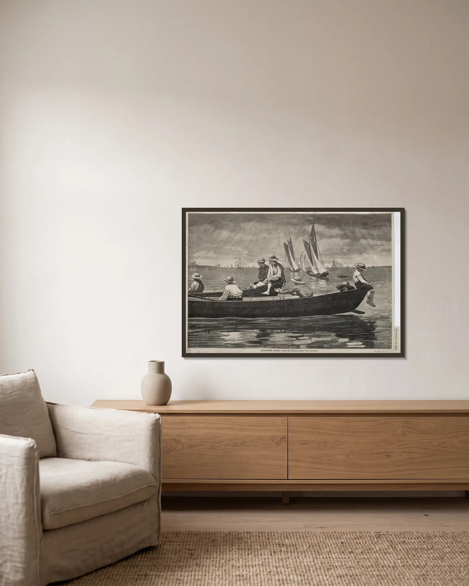 Gloucester Harbor av Winslow Homer inramad på en vägg