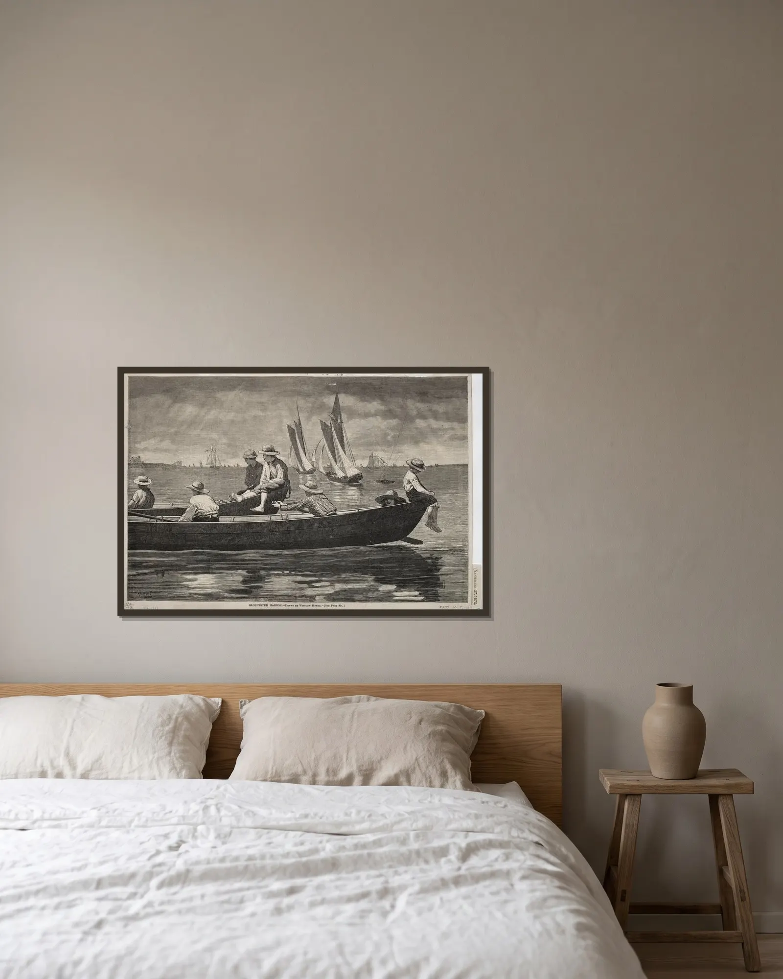 Gloucester Harbor av Winslow Homer inramad på en vägg