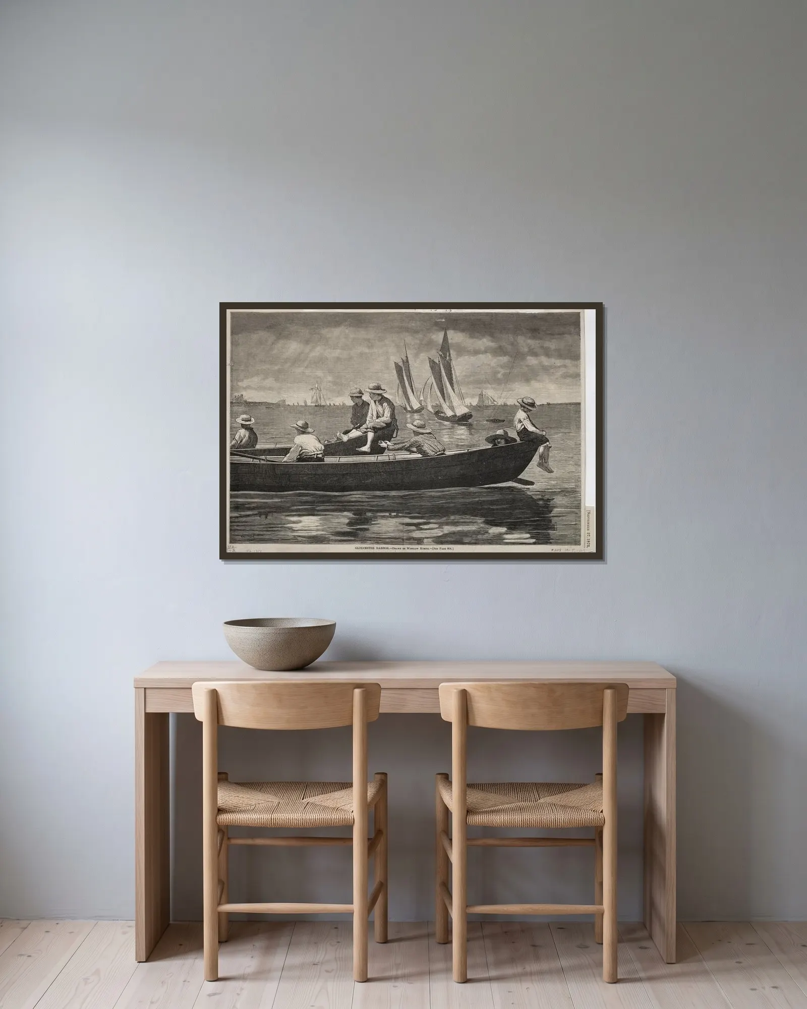Gloucester Harbor av Winslow Homer inramad på en vägg