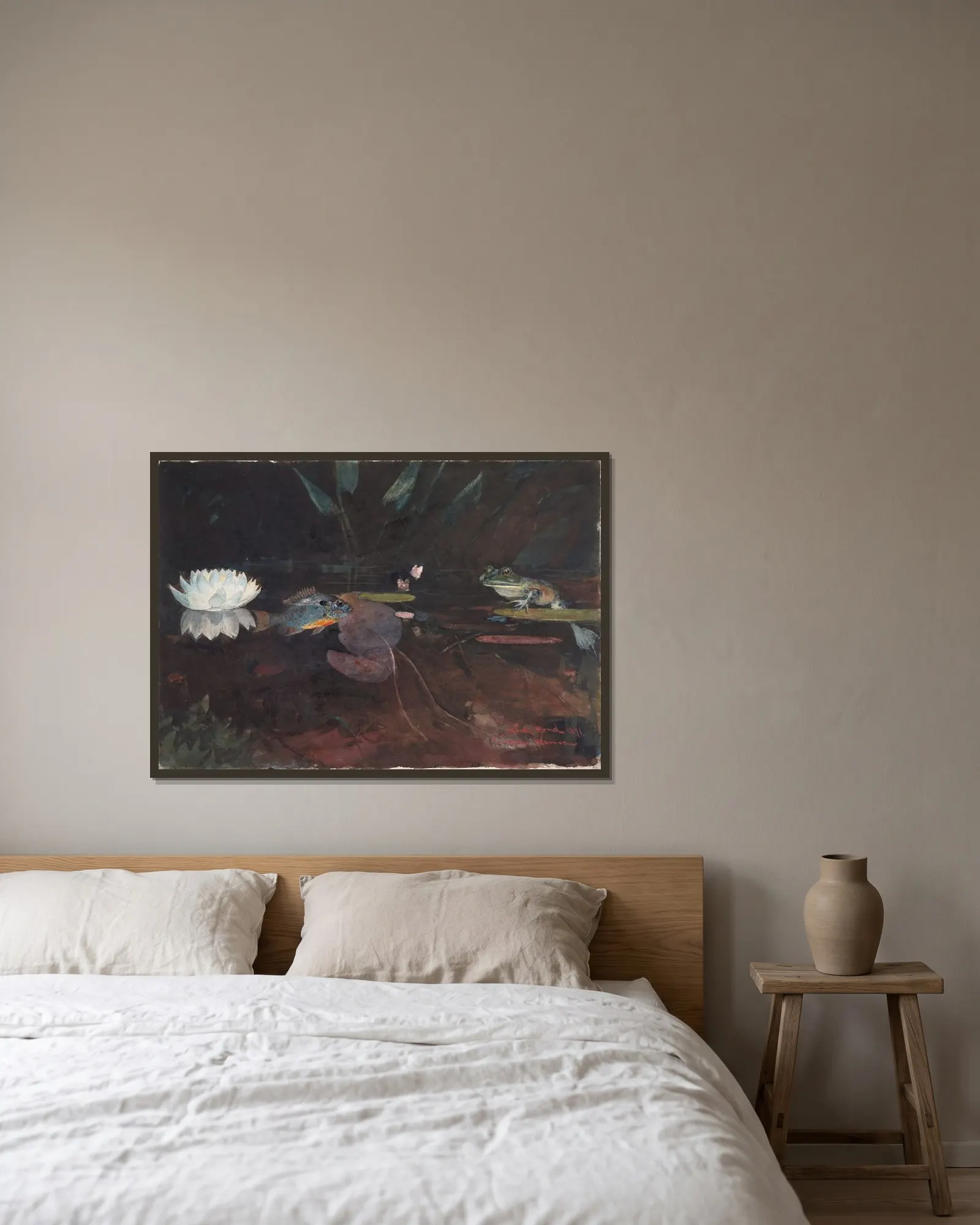 Mink Pond av Winslow Homer inramad på en vägg