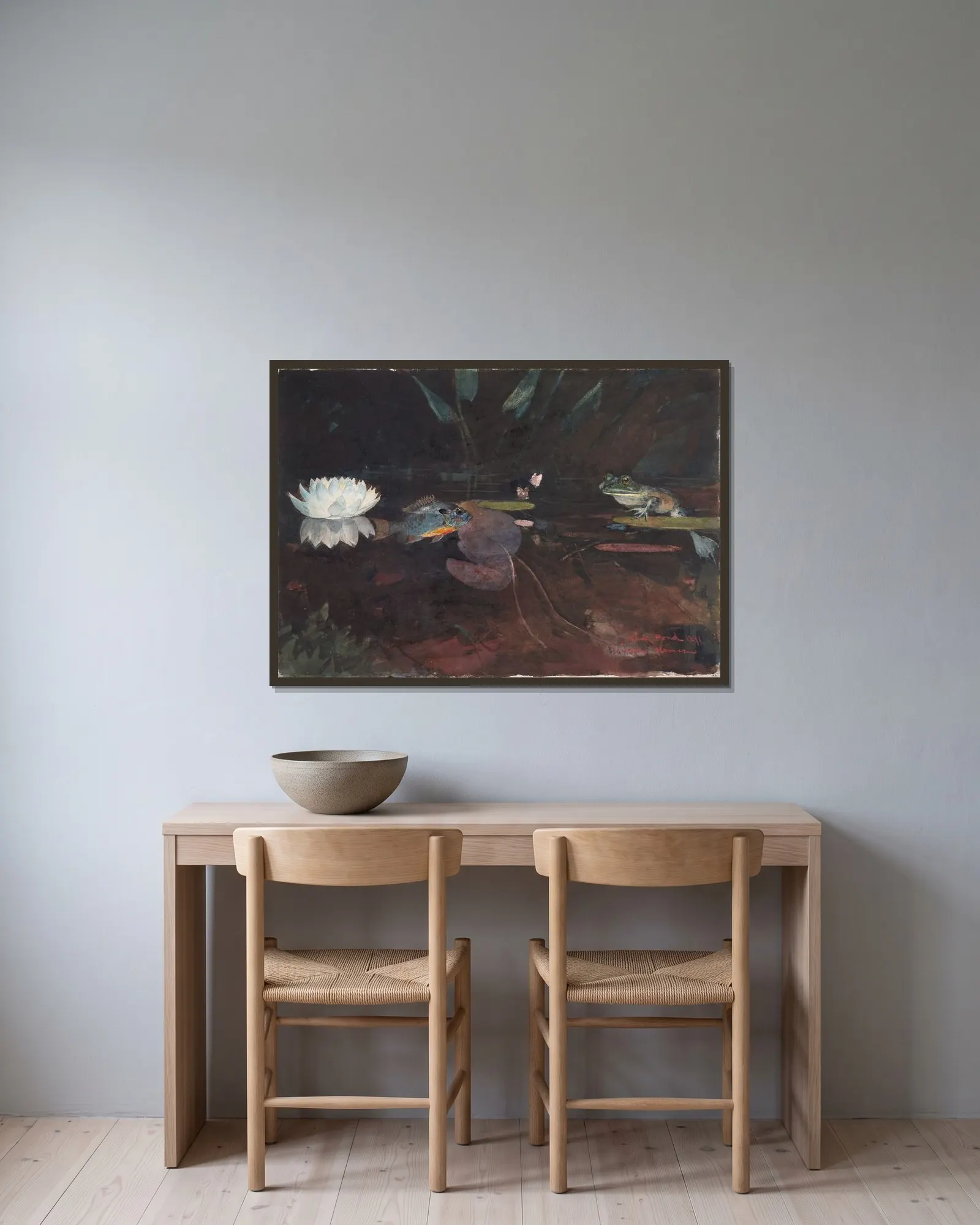 Mink Pond av Winslow Homer inramad på en vägg