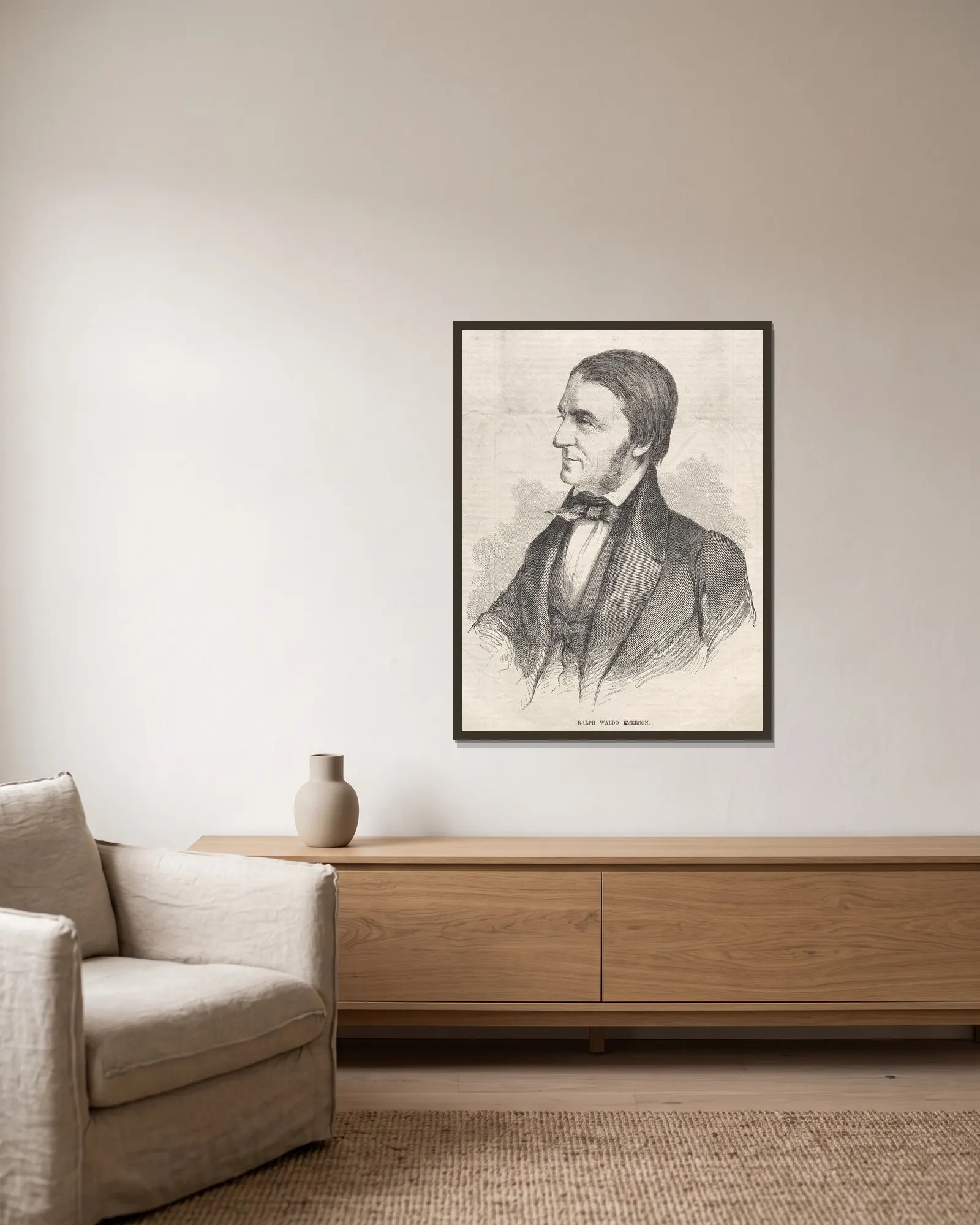 Ralph Waldo Emerson av Winslow Homer inramad på en vägg