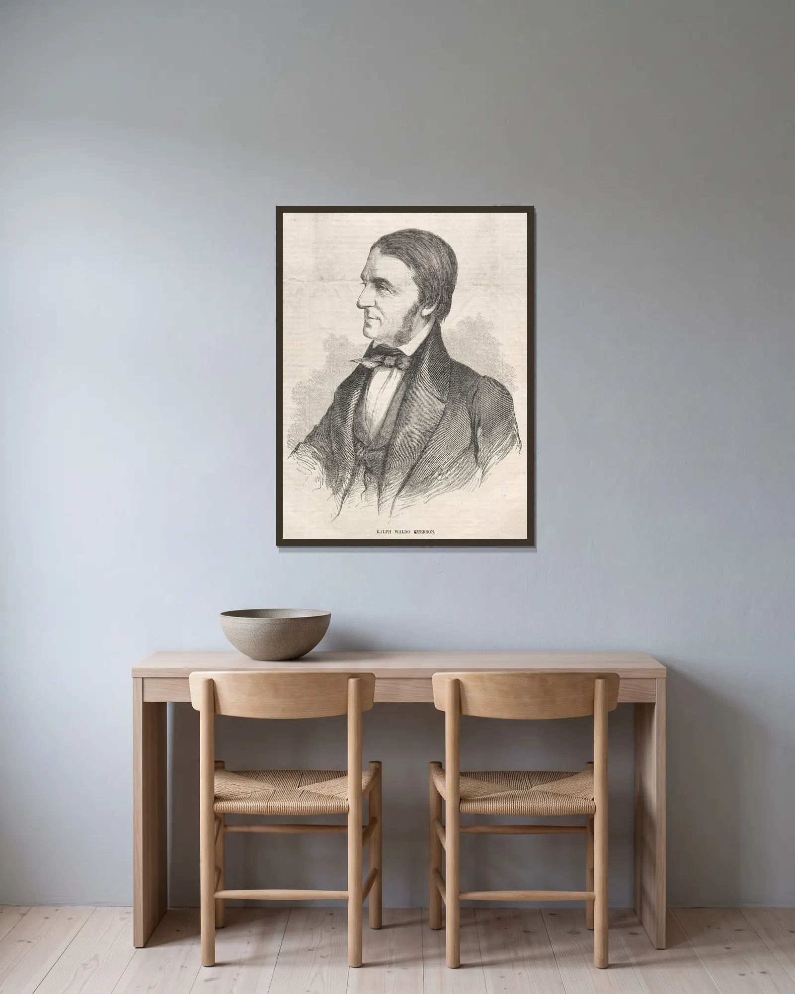 Ralph Waldo Emerson av Winslow Homer inramad på en vägg