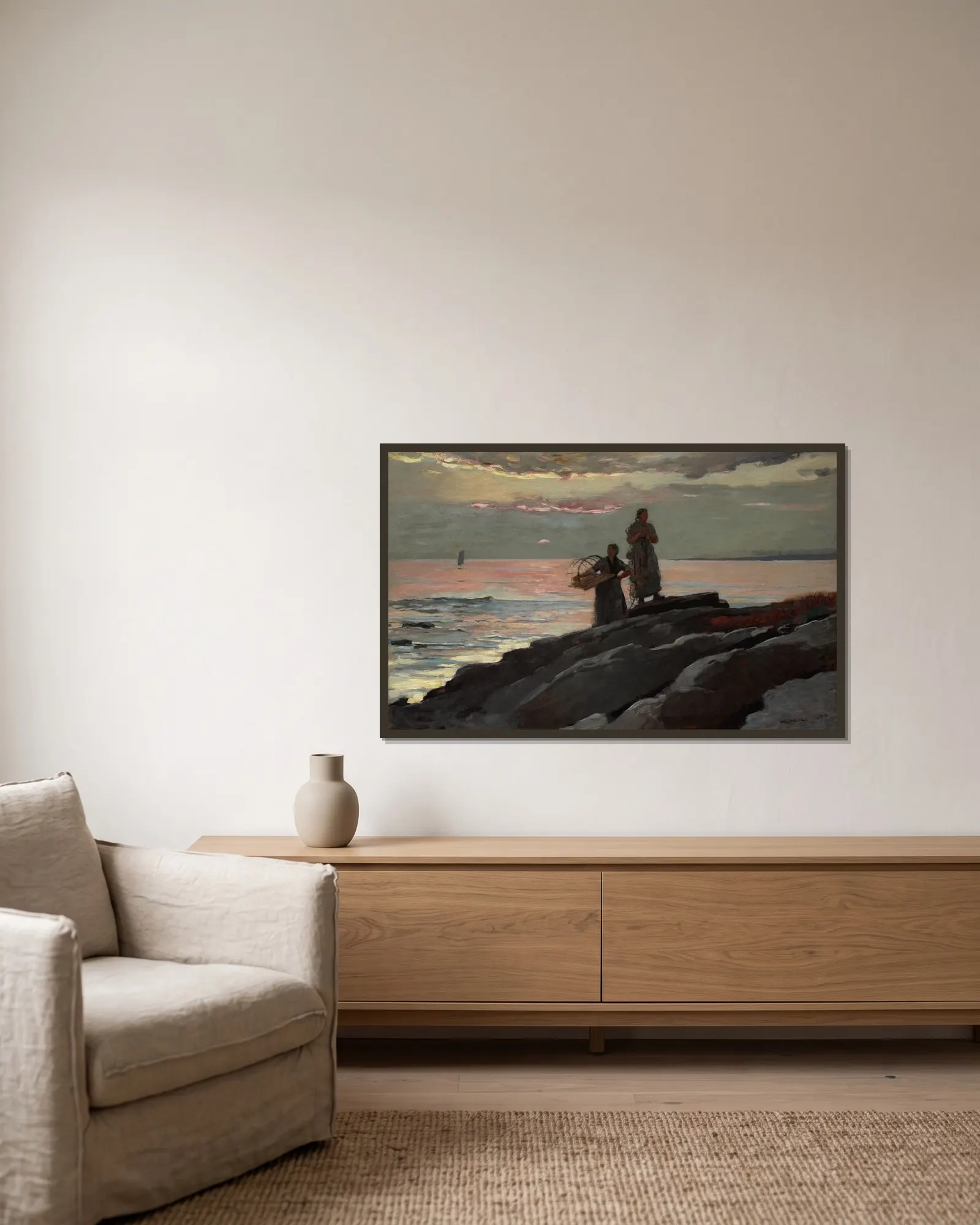 Saco Bay av Winslow Homer inramad på en vägg