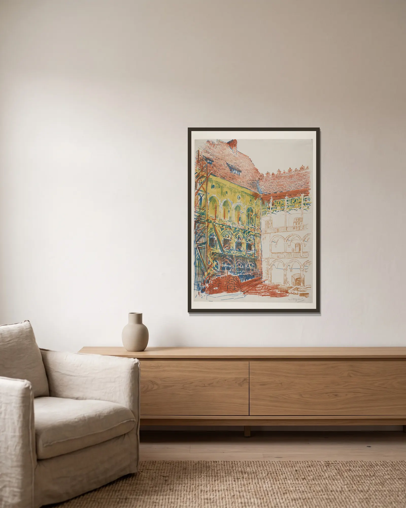 Castle Courtyard av Leon Wyczółkowski inramad på en vägg