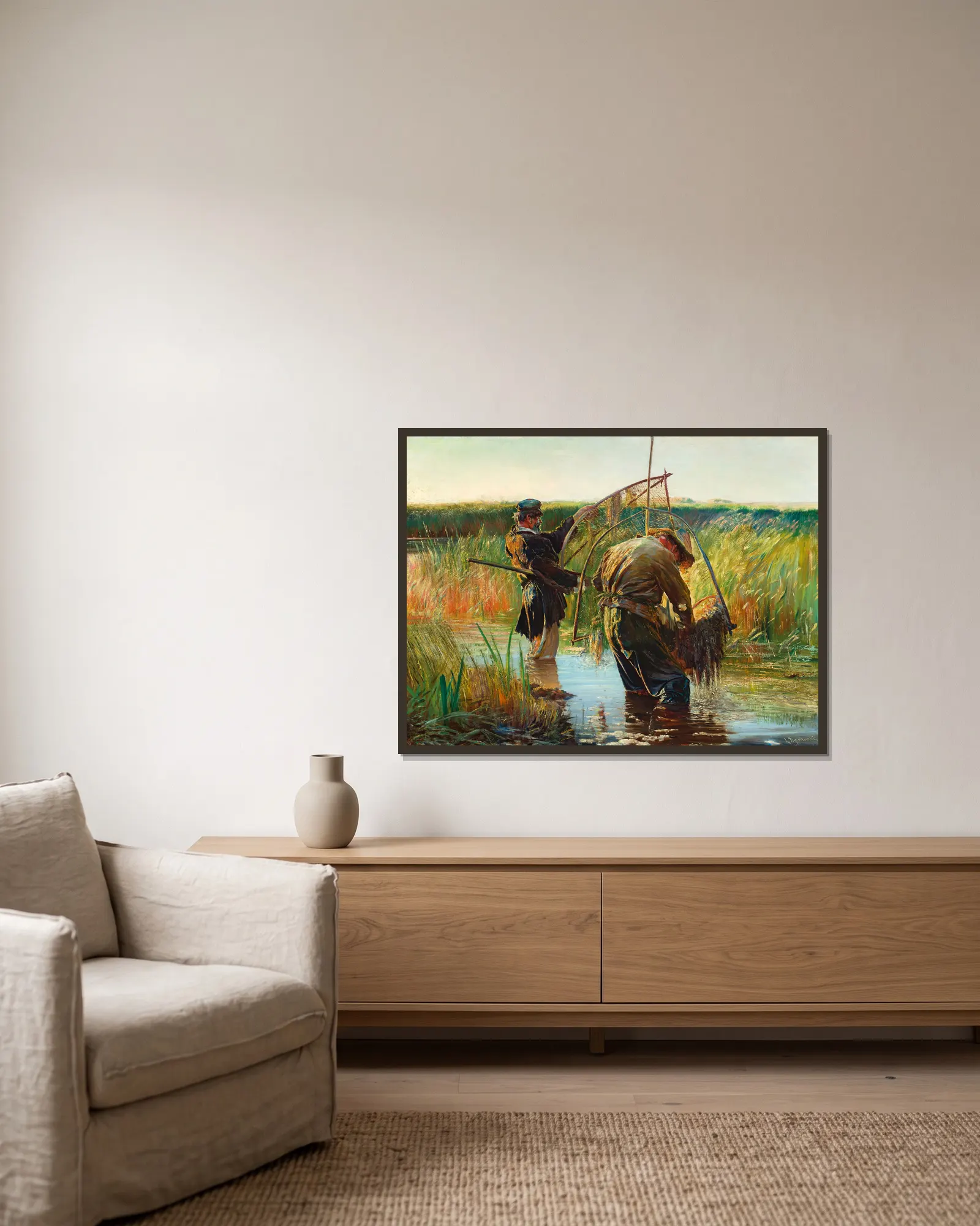 Fishermen av Leon Wyczółkowski inramad på en vägg