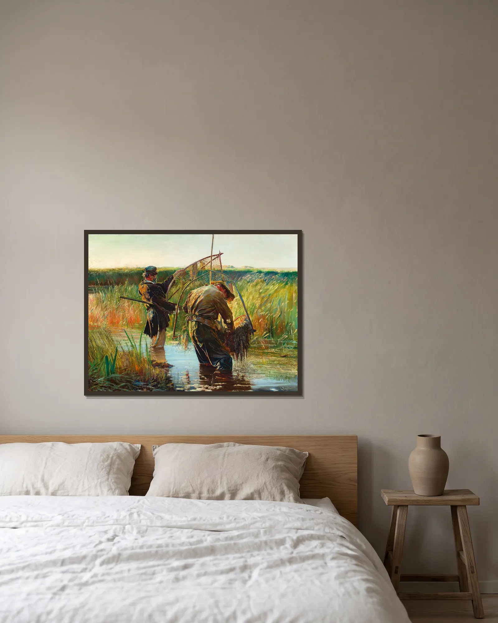Fishermen av Leon Wyczółkowski inramad på en vägg