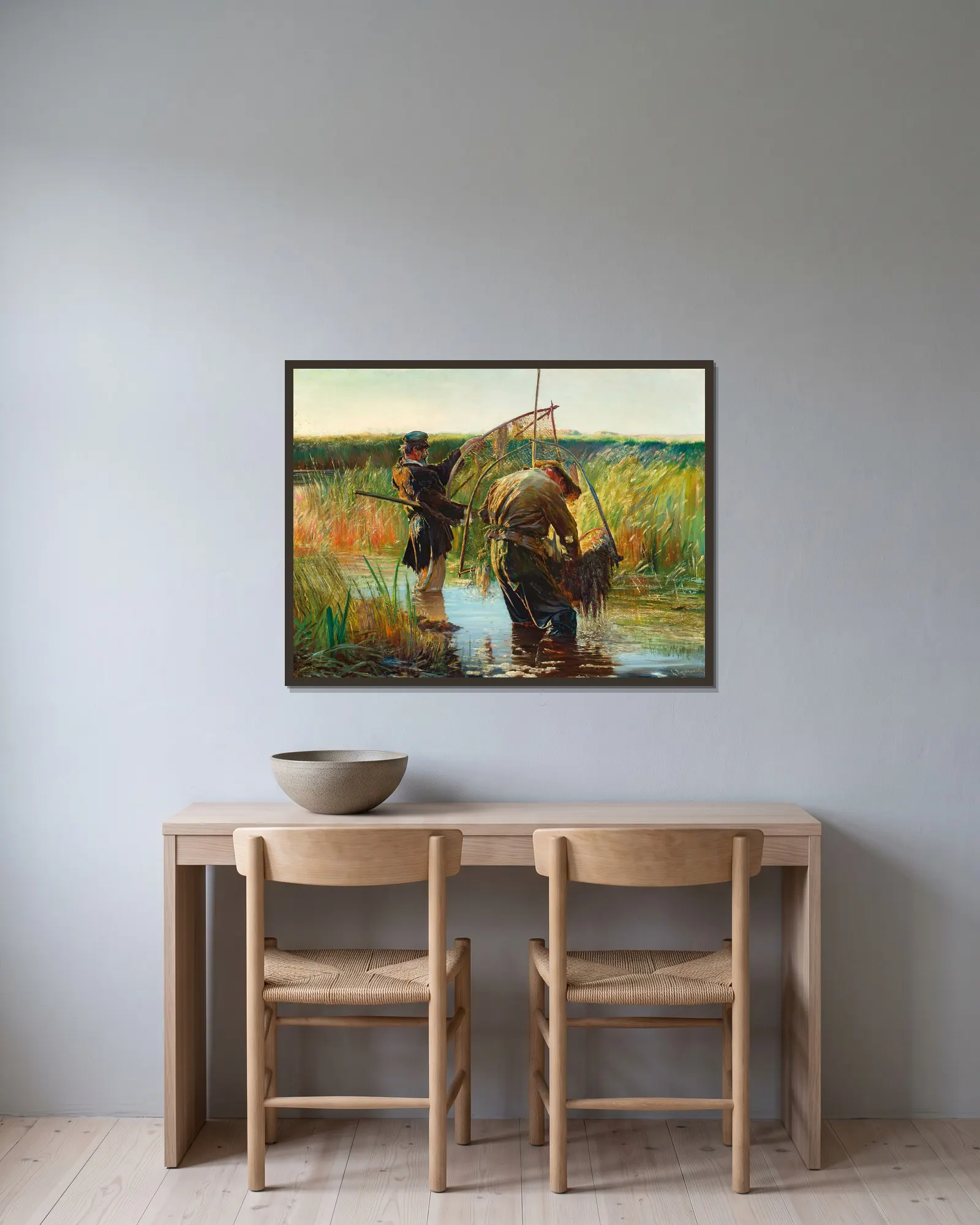 Fishermen av Leon Wyczółkowski inramad på en vägg
