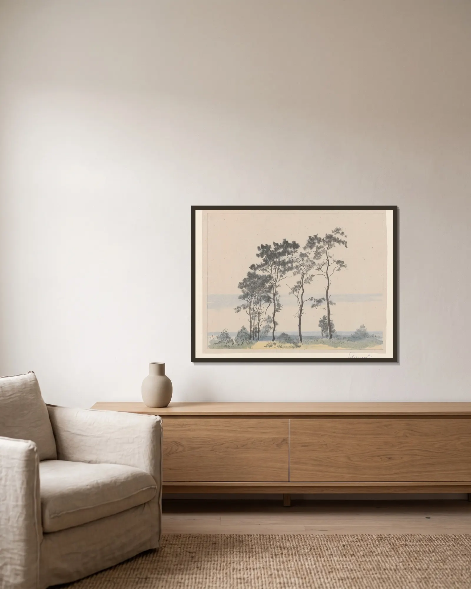Little Pine Trees No. I av Leon Wyczółkowski inramad på en vägg