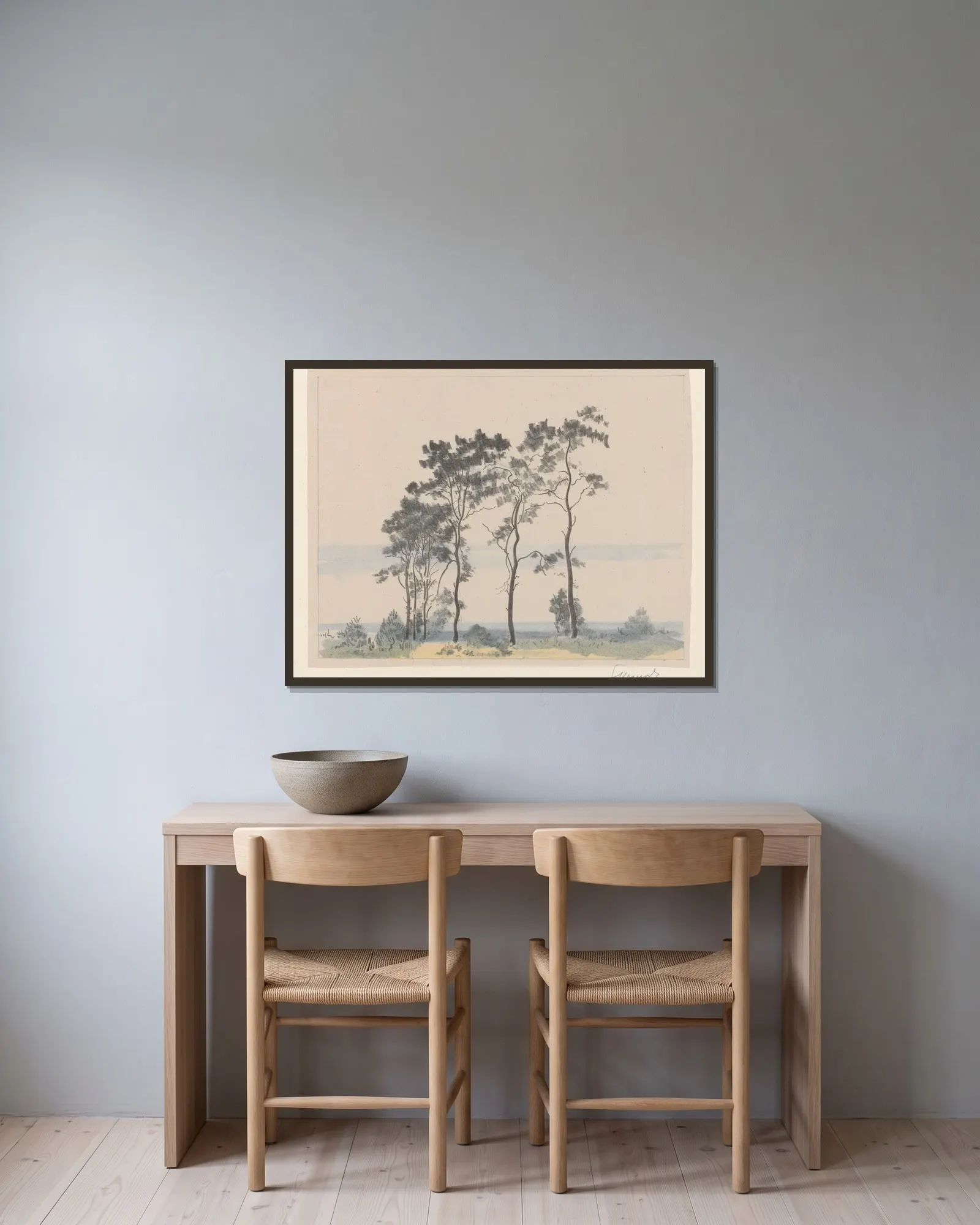 Little Pine Trees No. I av Leon Wyczółkowski inramad på en vägg