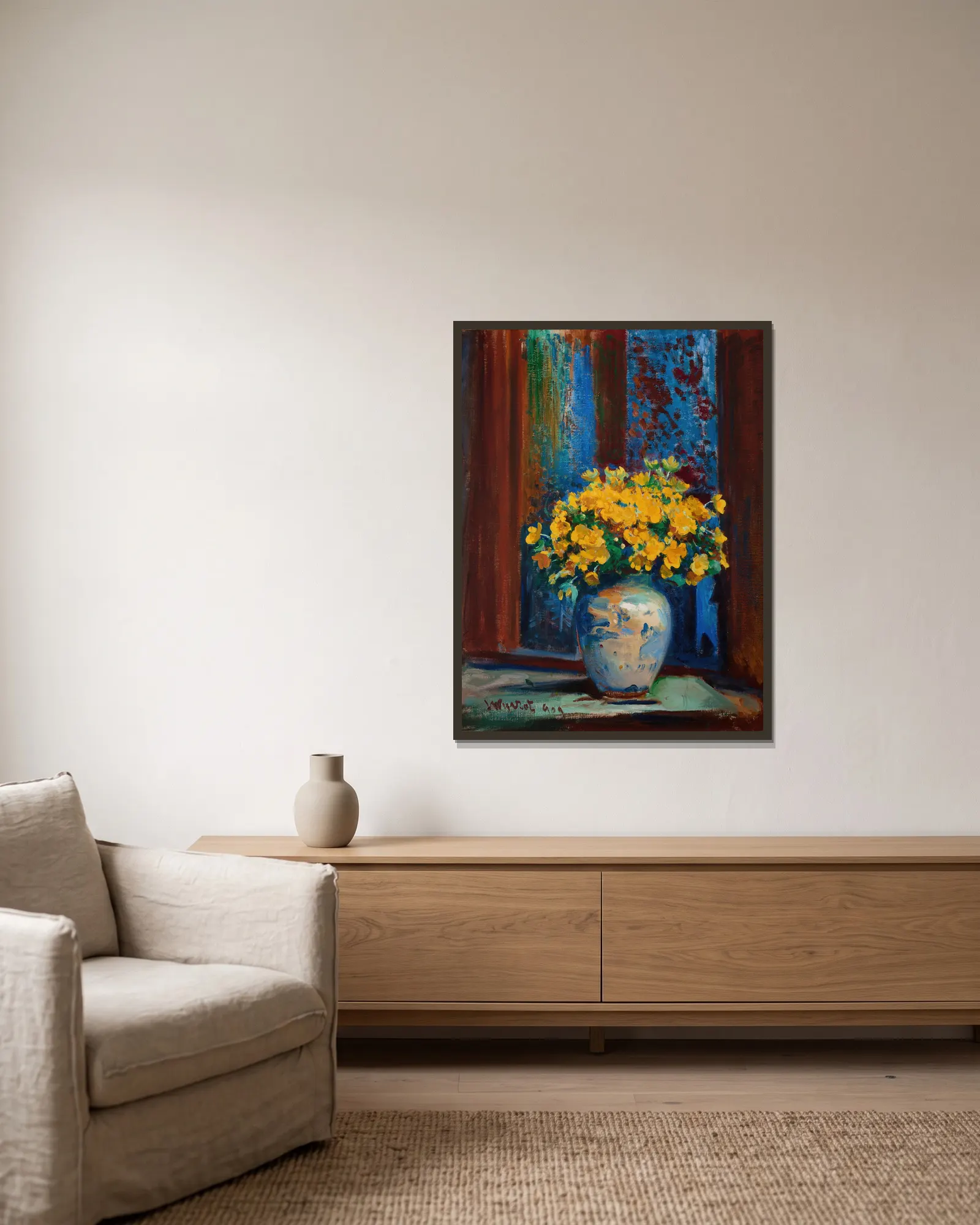 Marsh Marigolds av Leon Wyczółkowski inramad på en vägg