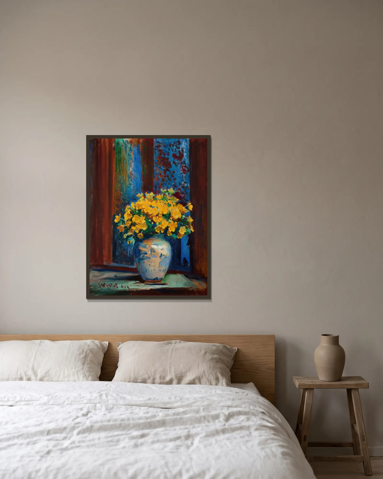 Marsh Marigolds av Leon Wyczółkowski inramad på en vägg