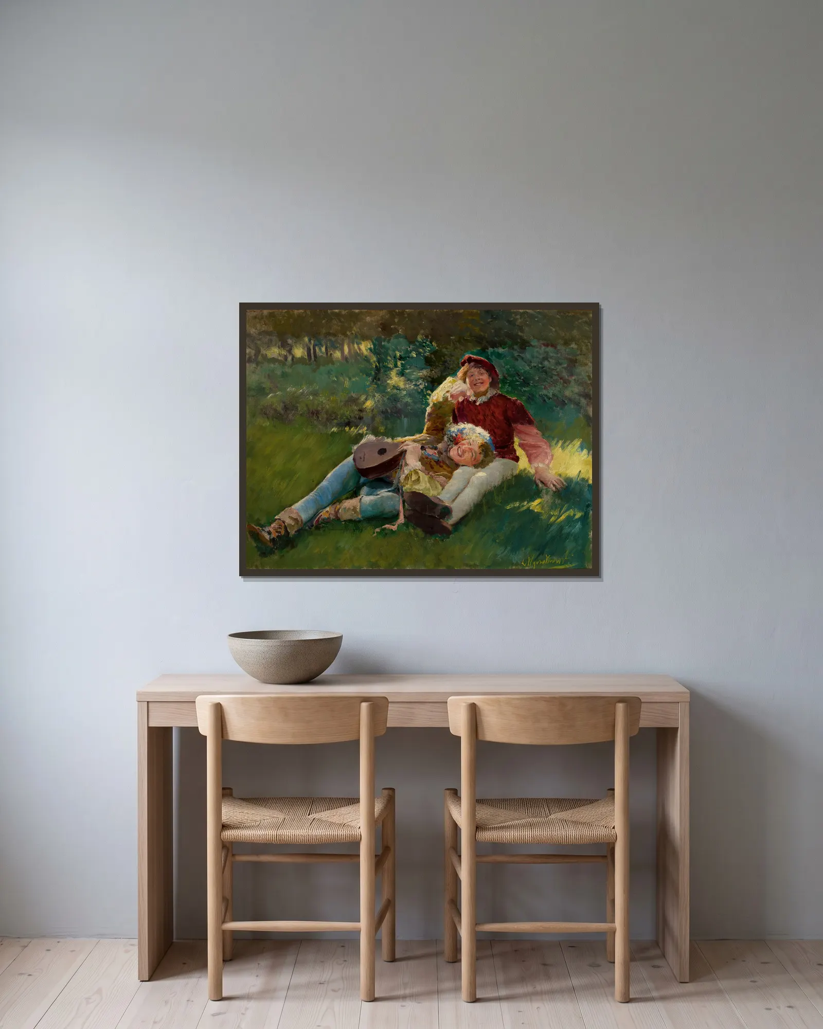 Merry children av Leon Wyczółkowski inramad på en vägg