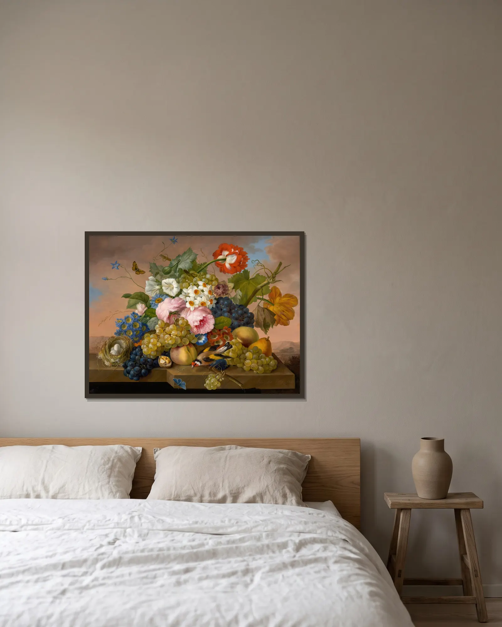 Blumenstillleben av Franz Xaver Petter inramad på en vägg