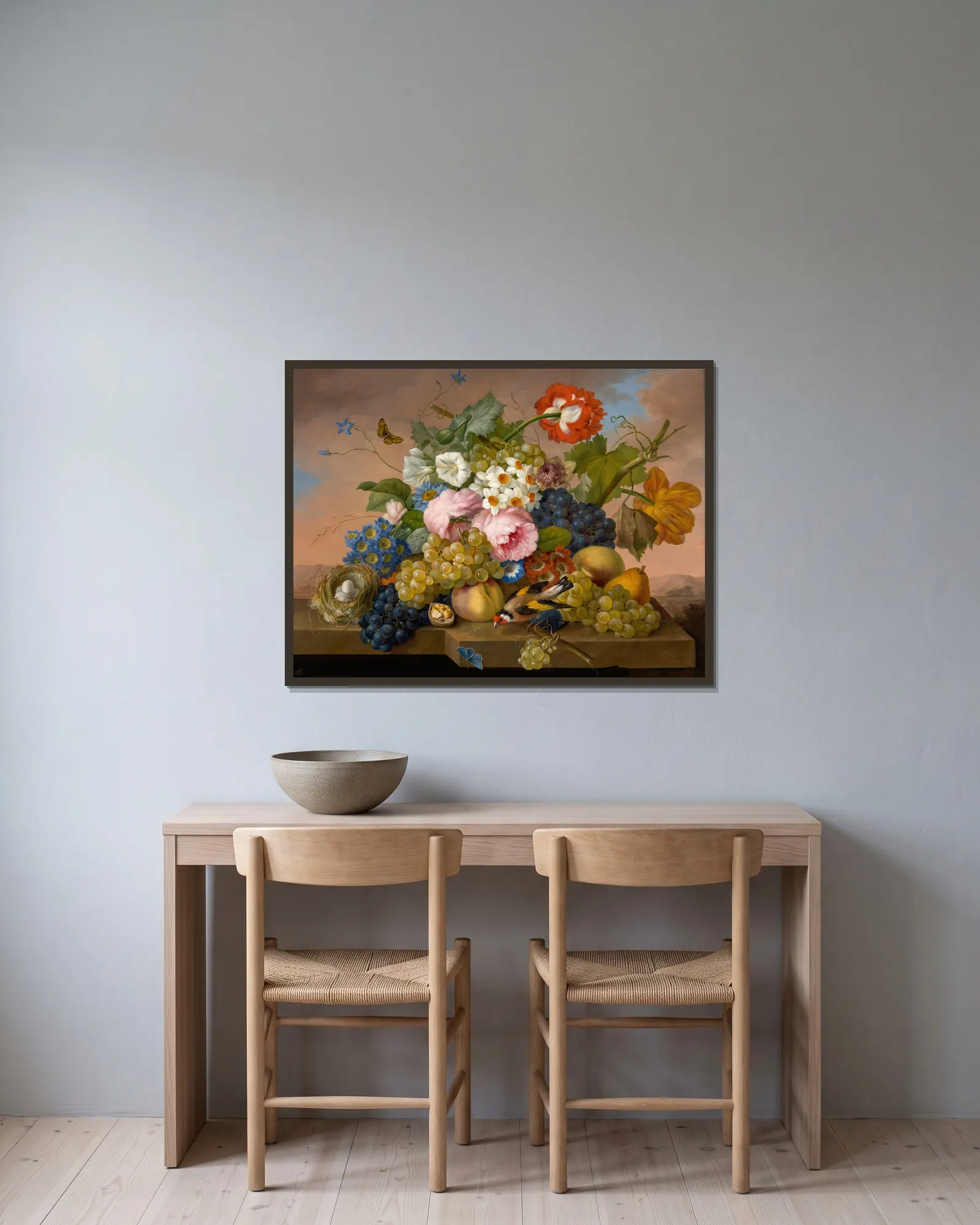 Blumenstillleben av Franz Xaver Petter inramad på en vägg