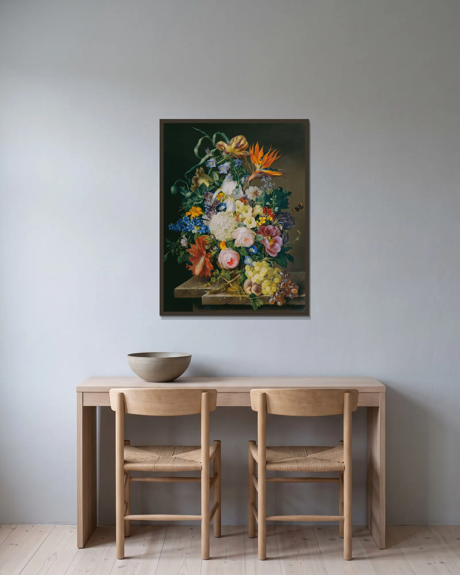 Blumenstück av Franz Xaver Petter inramad på en vägg
