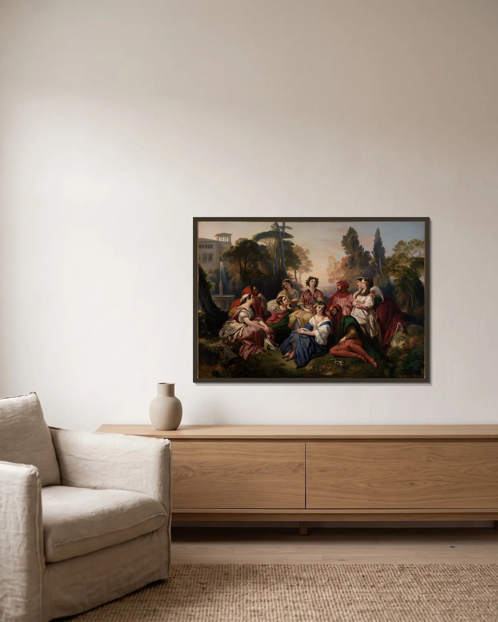 Der Decamerone av Franz Xaver Winterhalter inramad på en vägg