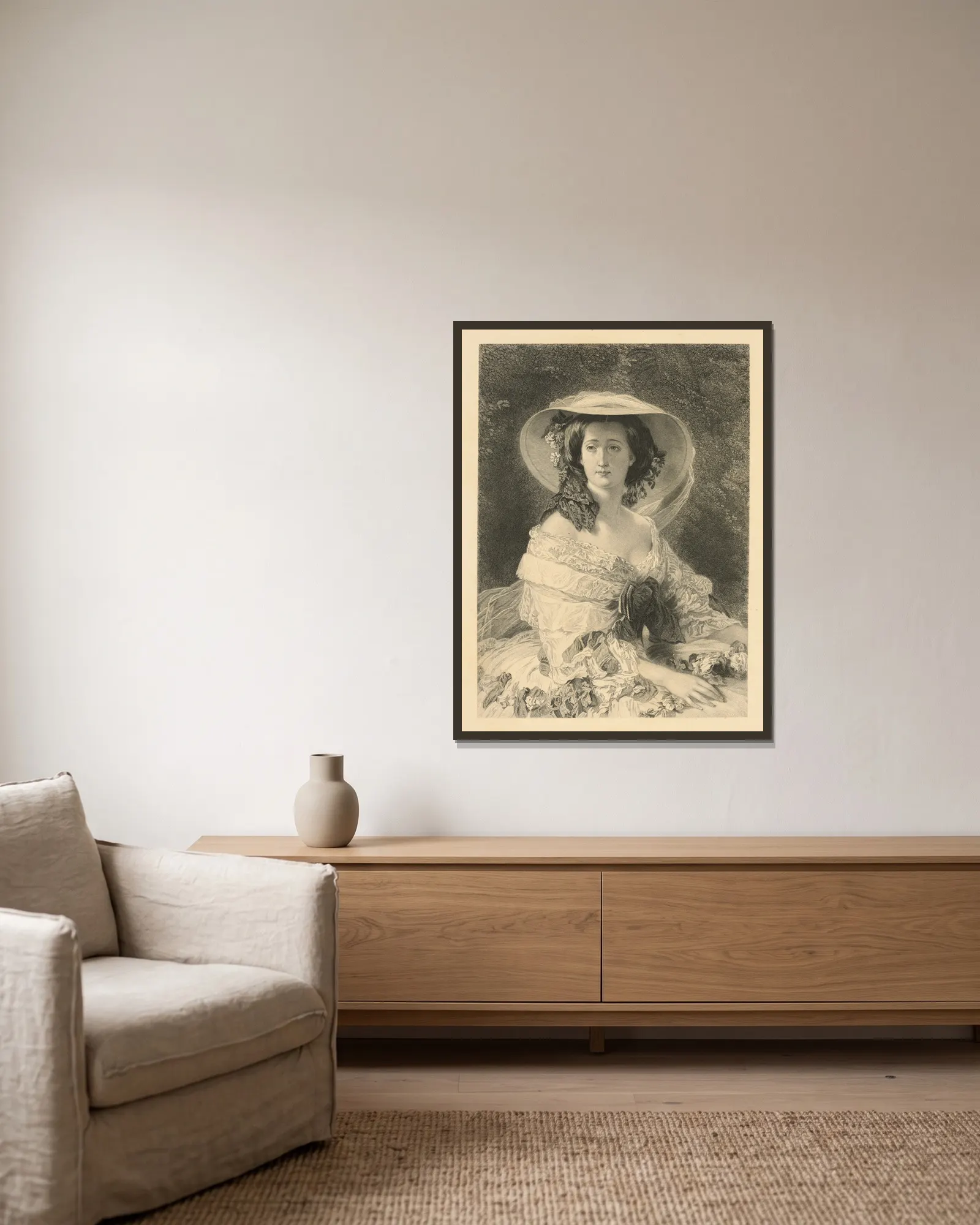 Empress Eugenie av Franz Xaver Winterhalter inramad på en vägg