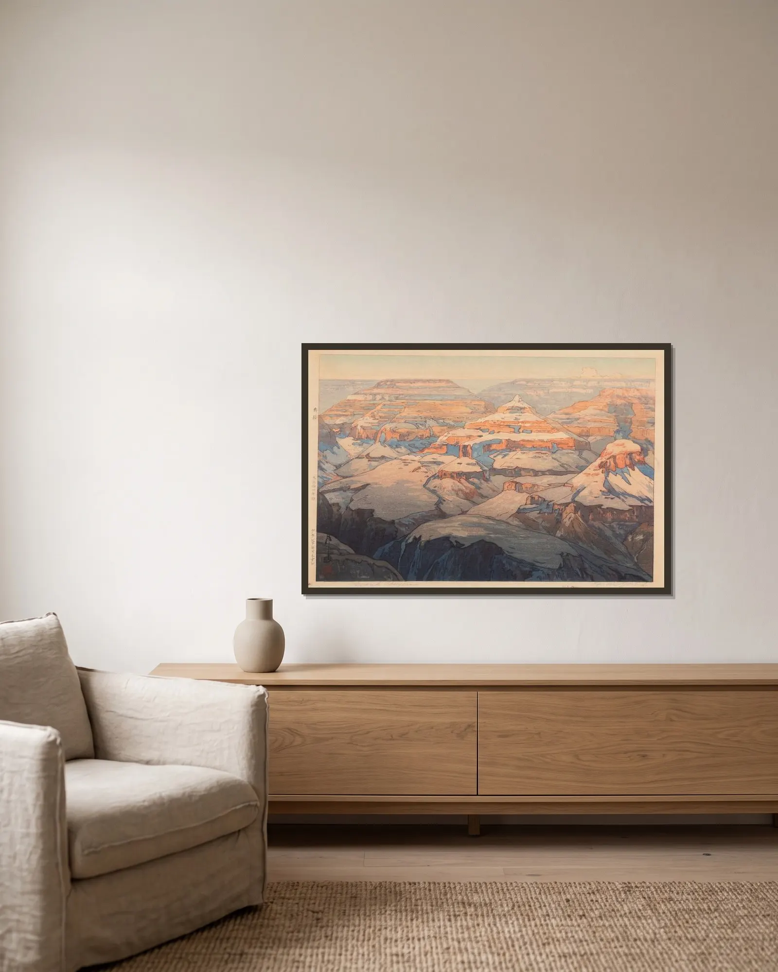 Grand Canyon (Gurando Kyanion) av Yoshida Hiroshi inramad på en vägg