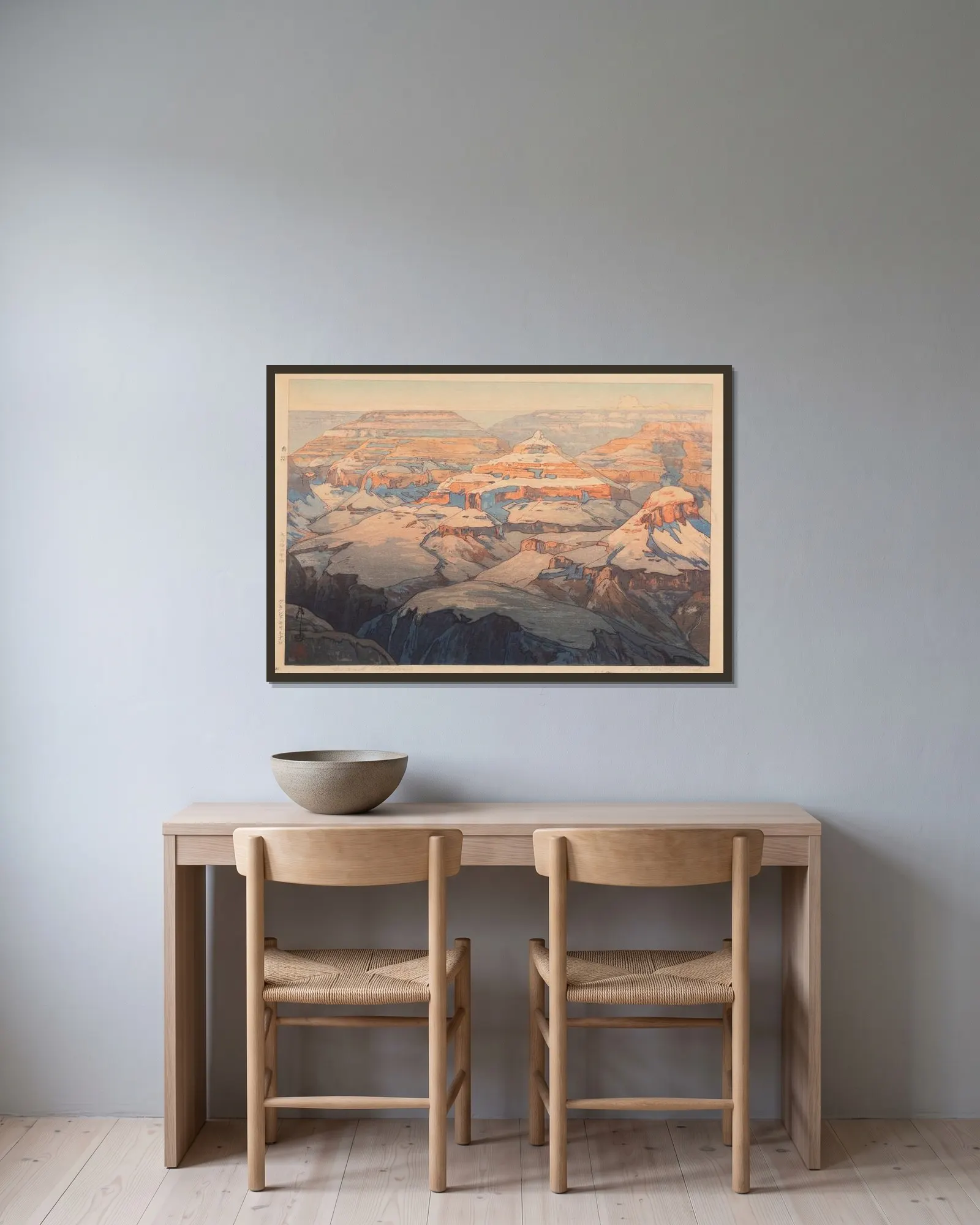 Grand Canyon (Gurando Kyanion) av Yoshida Hiroshi inramad på en vägg