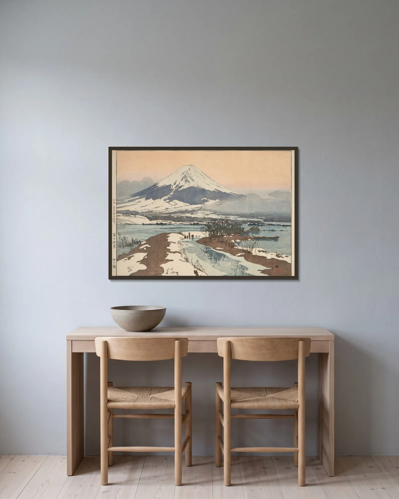 Kawaguchi ko (Fuji from Kawaguchi Lake) av Yoshida Hiroshi inramad på en vägg