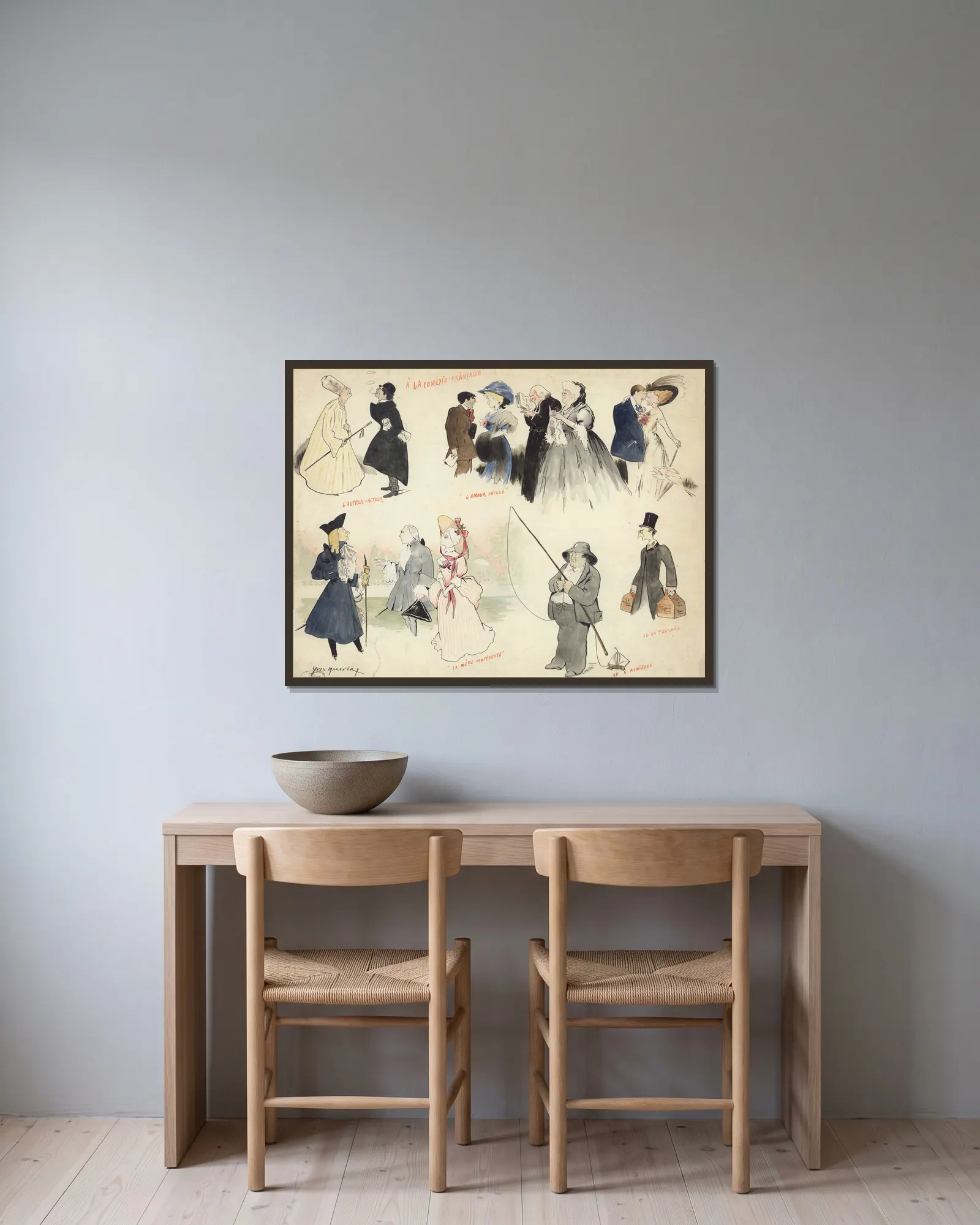Portrait d’acteurs av Yves Marevéry inramad på en vägg