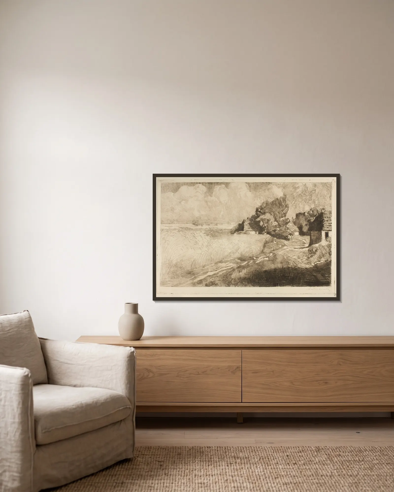 Fields of grain av Zofia Stankiewicz inramad på en vägg