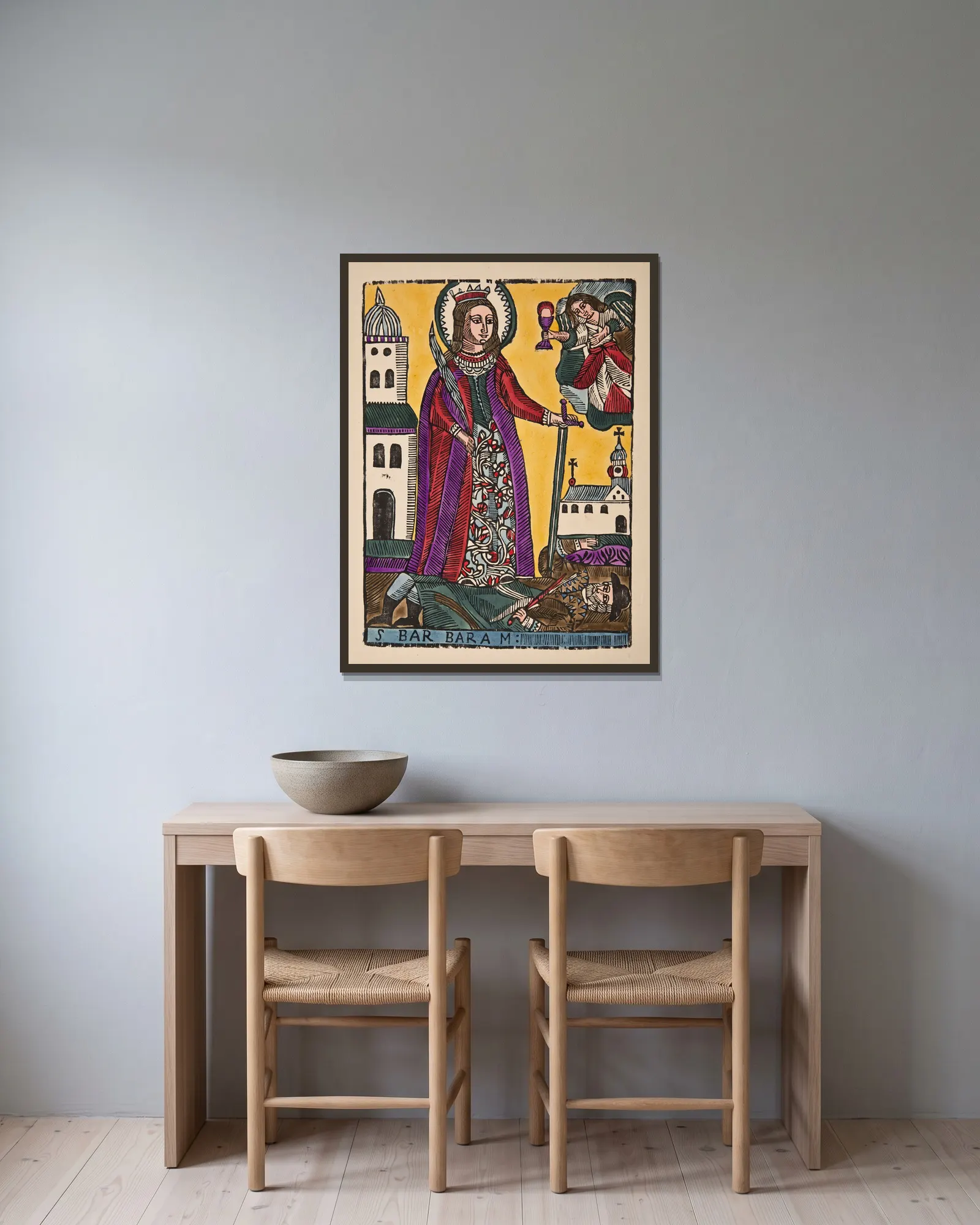 Saint Barbara av Zygmunt Łazarski inramad på en vägg