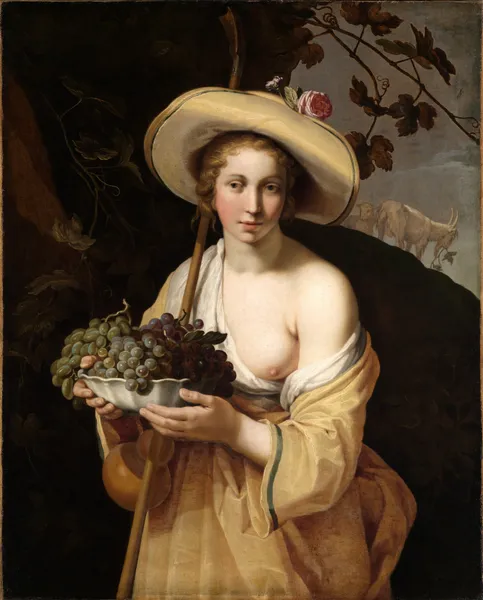 Shepherdess with a bowl of grapes av Abraham Bloemaert