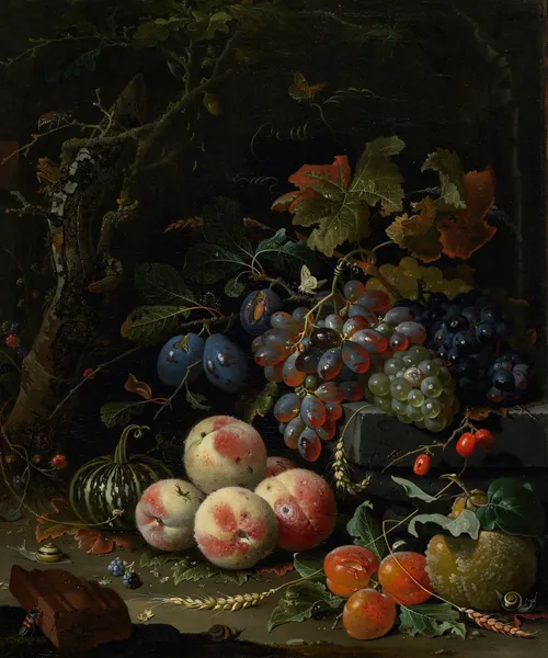 Still Life with Fruits, Foliage and Insects av Abraham Mignon