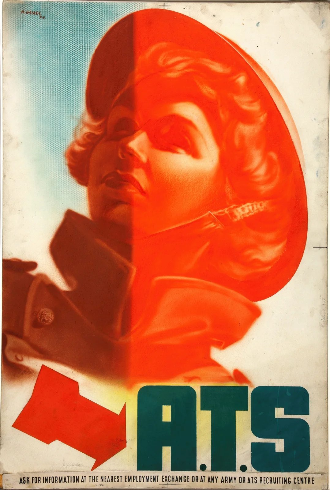 ATS (girl’s helmeted head) av Abram Games