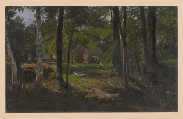 Haystacks among trees in Spreewald av Adolf Dressler