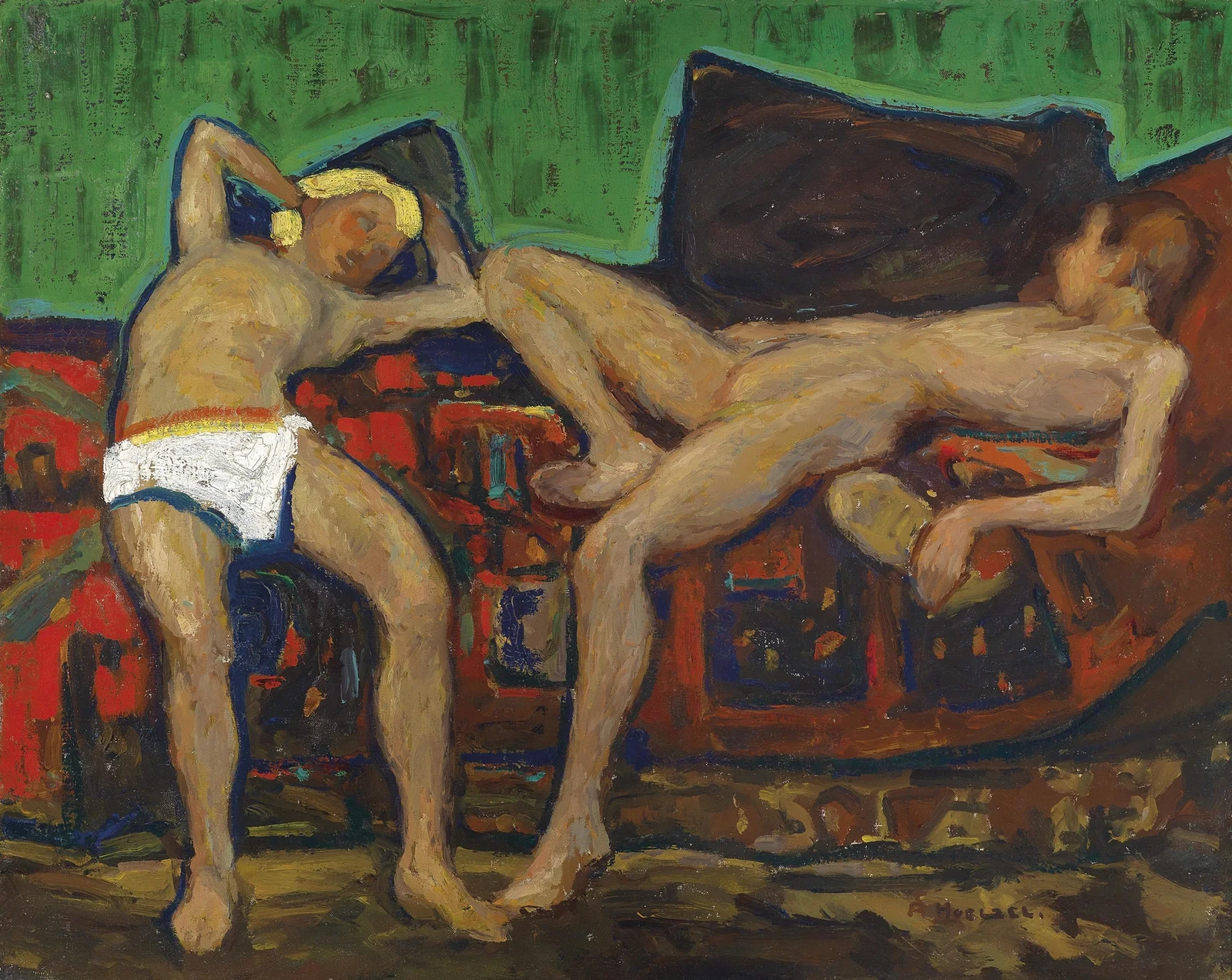 Zwei ruhende Akte (c1908) av Adolf Hölzel