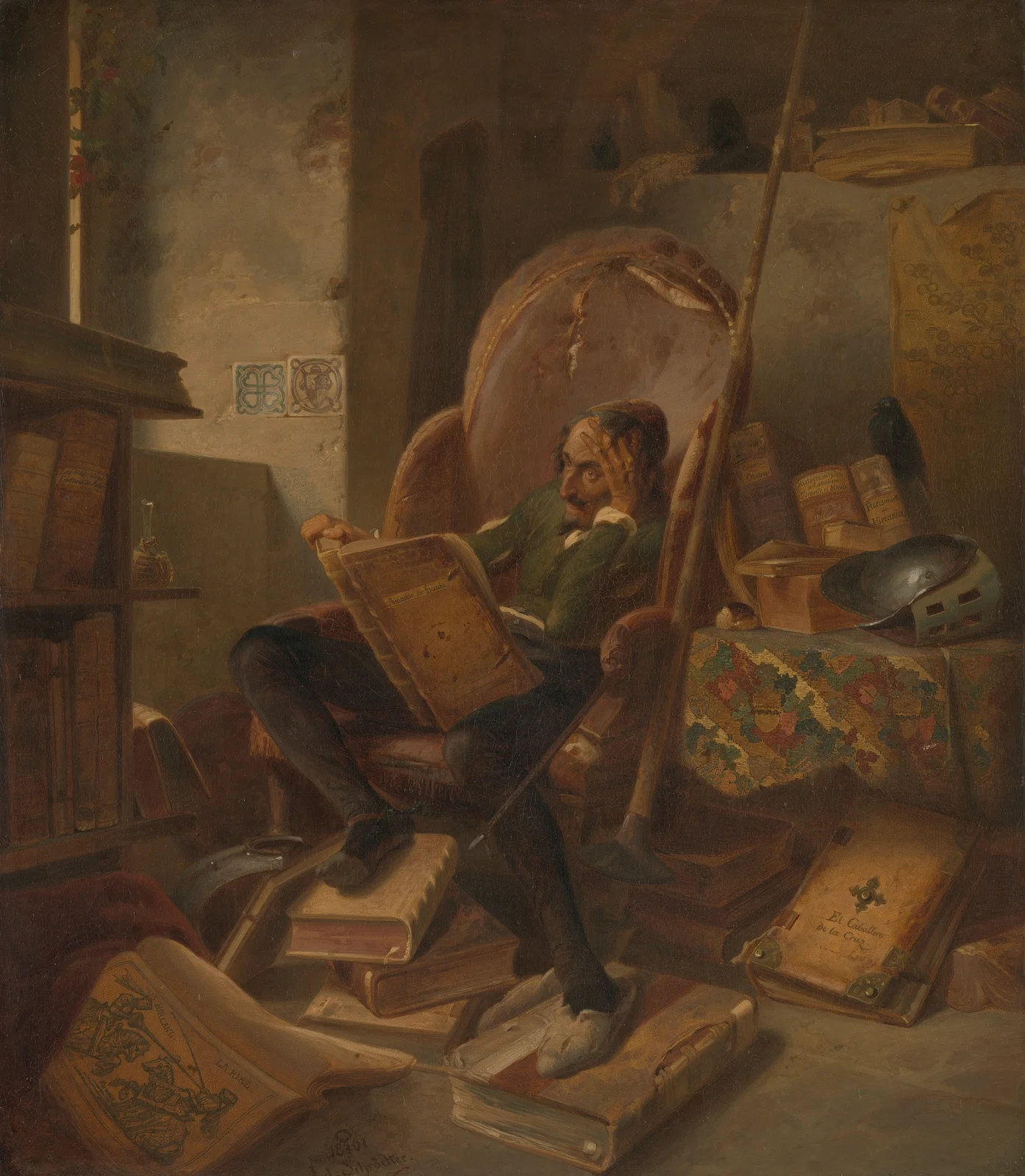 Don Quixote in his study av Adolf Schrödter