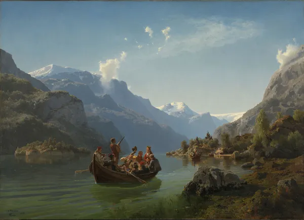 Bridal Procession on the Hardangerfjord av Adolph Tidemand