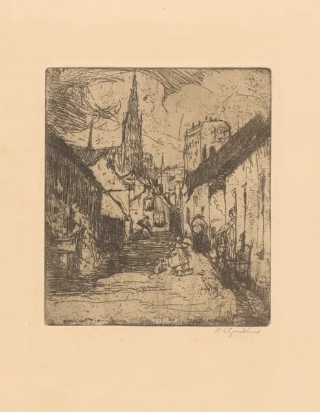 Figuren op straat in een Belgisch dorp av Willem Adrianus Grondhout