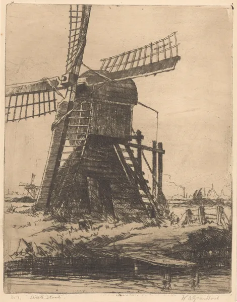 Molen aan het water bij Leiden av Willem Adrianus Grondhout