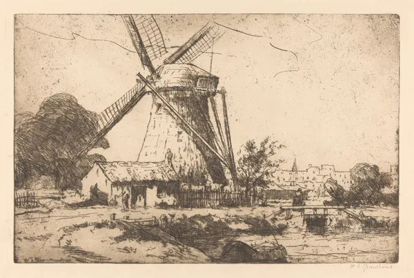 Molen bij Den Haag av Willem Adrianus Grondhout