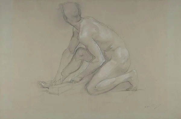 Crouching Nude Male Figure av Paul-Jacques-Aimé Baudry