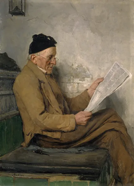 Farmer Reading on the Stove Bench av Albert Anker