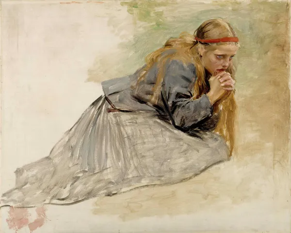 Mary Magdalene Kneeling, Study For The Christ And Mary Magdalene av Albert Edelfelt