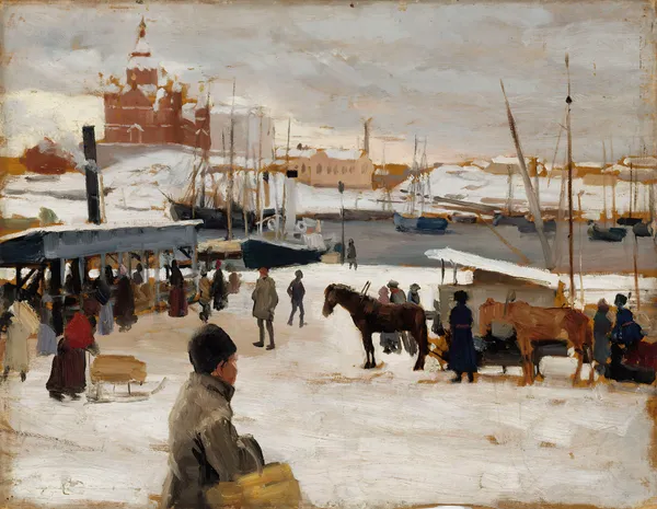 Winter Day In Helsinki Market Square, Study av Albert Edelfelt