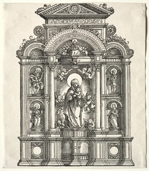 Great Altar with the Virgin, in a border with SS. Christopher, George, Barbara, Catherine av Albrecht Altdorfer