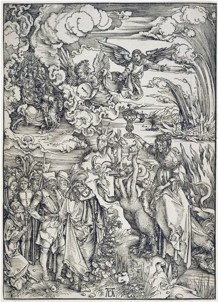 Das babylonische Weib, aus der Folge der Apokalypse, Urausgabe Deutsch 1498 av Albrecht Dürer