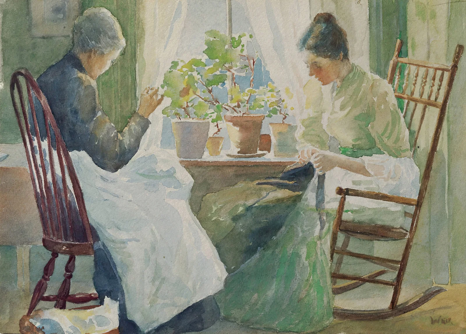 Two Women Sewing av Julian Alden Weir
