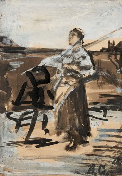 Girl with a rake, sketch for the painting ‘The Angelus’ av Aleksander Gierymski