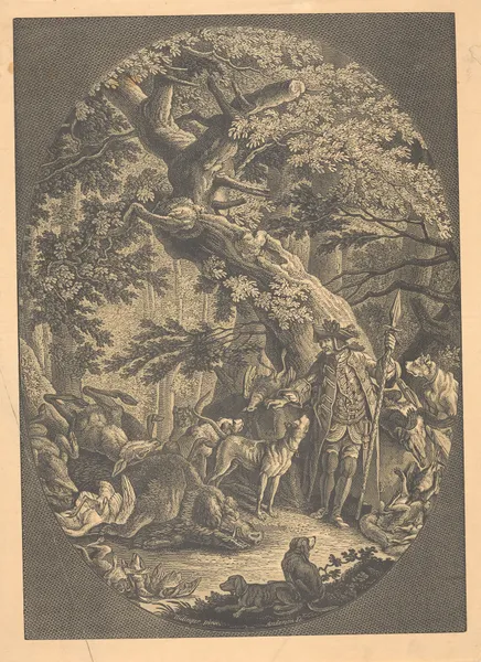 Hunter with his dogs and their prey av Alexander Anderson