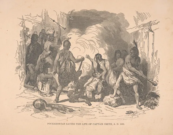 Pochahontas saving the life of Captain Smith, A.D. 1608. av Alexander Anderson