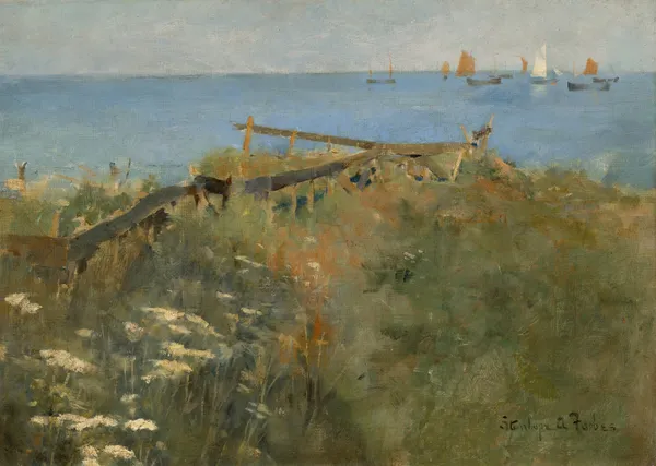 Coastal scene with fishing boats av Stanhope Alexander Forbes