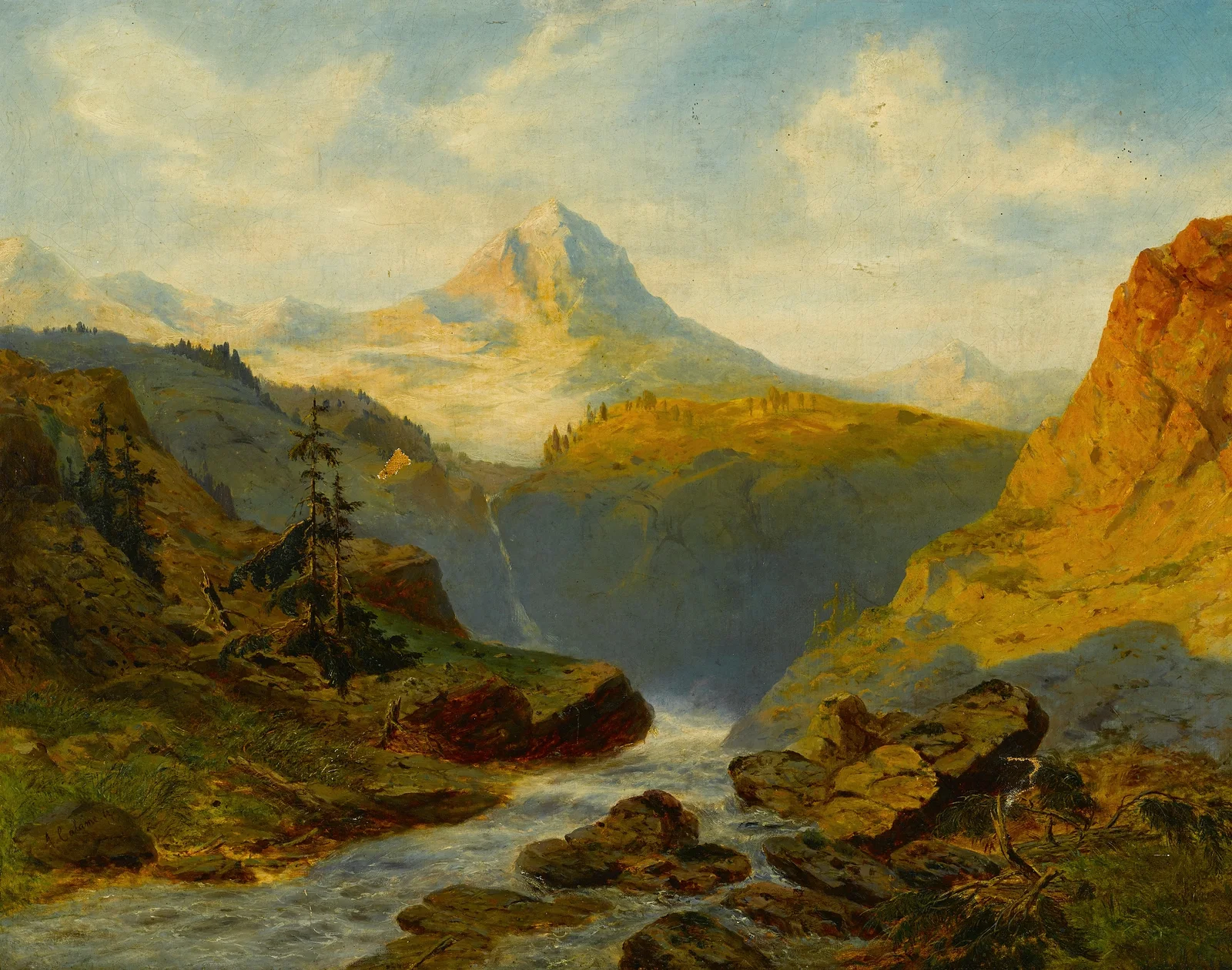 A river in the Alps av Alexandre Calame